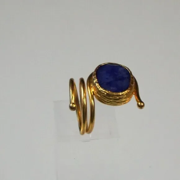 Statement Ring Open Loop Wrap With Blue Stone Inlaid Size 7.5 - Picture 8 of 11